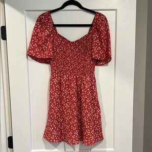 Red Floral Smocked Dress